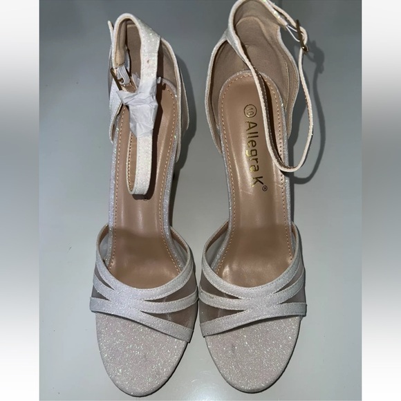 Allegra K Women's Sz 10 White Glitter Ankle Strap Stiletto Heeled Sandals New - Picture 7 of 7